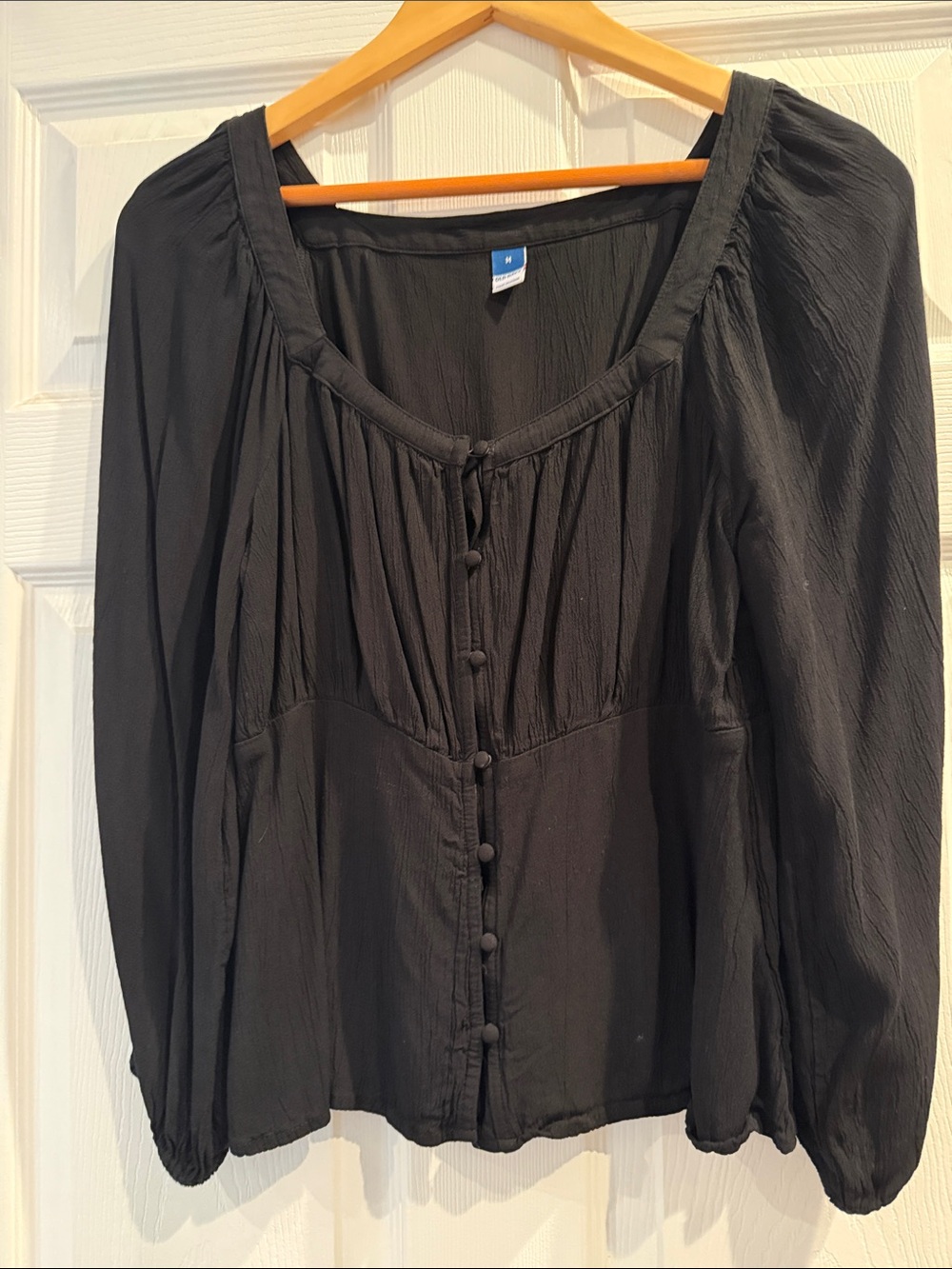 Old Navy Black Button-Front Peasant Top